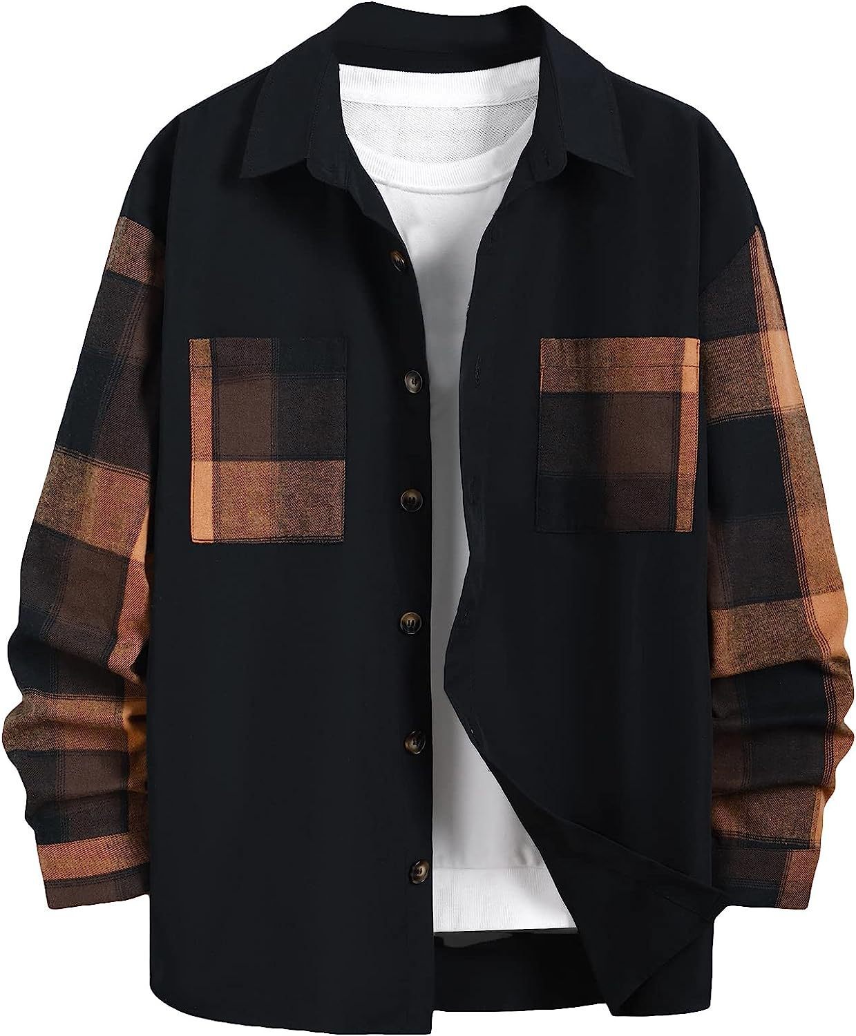 Autumn New Plaid Colorblock Long Sleeve Men's Casual Shirt