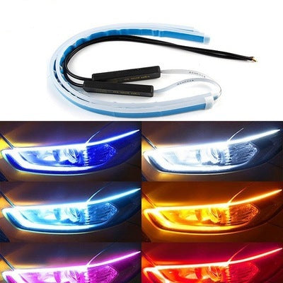 Led DRL Car Daytime Running Lights Flexible Waterproof Auto Turn Signal Yellow Brake Side Headlights Light Car Accessories