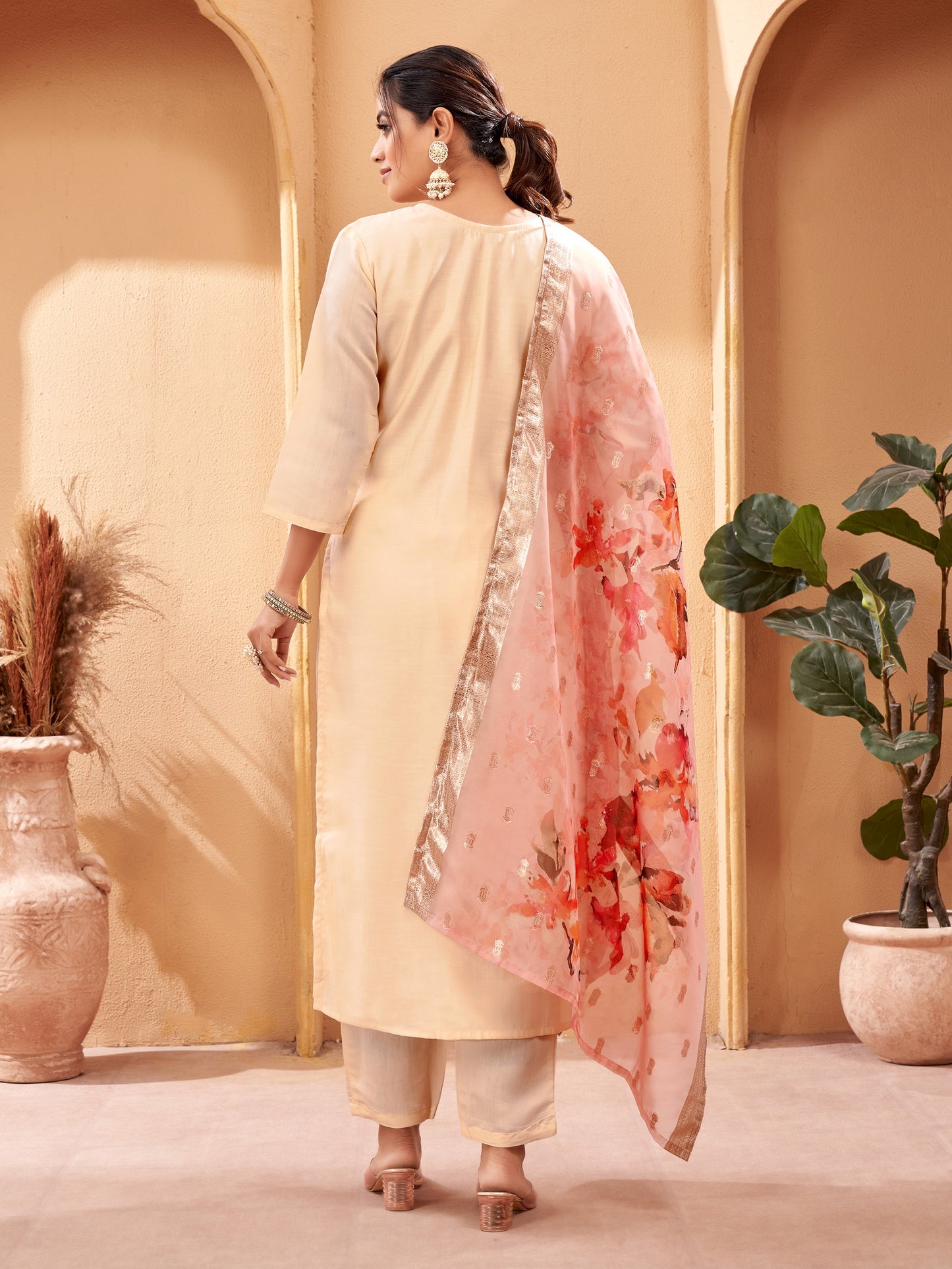 Designer Kurta set with Knee Bottom Pant and Beautiful Dupatta