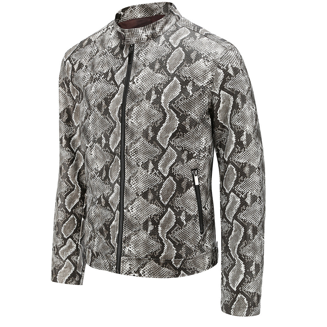 Leather jacket snakeskin print leather jacket for men