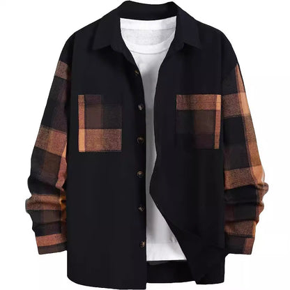 Autumn New Plaid Colorblock Long Sleeve Men's Casual Shirt