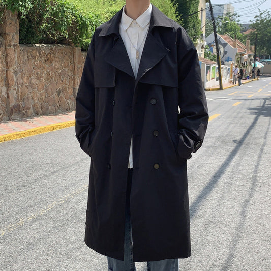 Young autumn Korean version of long trench coat male solid color large double breasted trench coat male long trench coat male