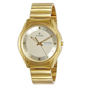 TITAN ANALOG WATCH WITH DAY & DATE - GOLDEN