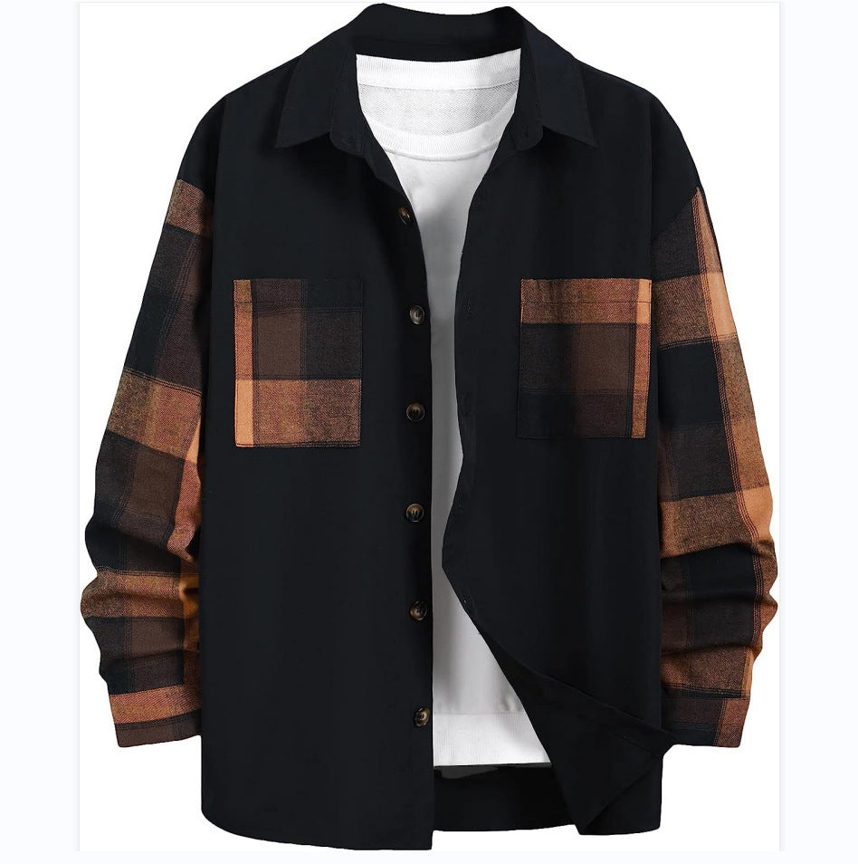 Autumn New Plaid Colorblock Long Sleeve Men's Casual Shirt