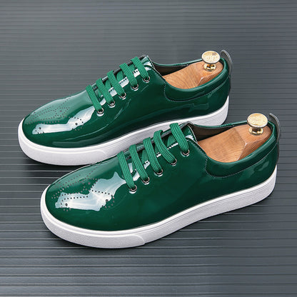 Patent Leather White Men's Green Leather Shoes