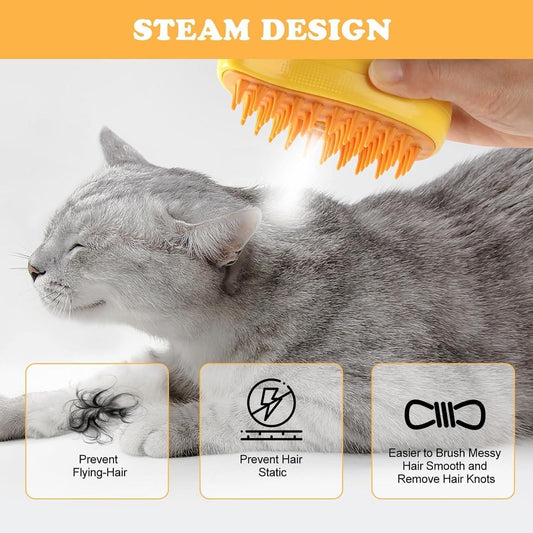"3-in-1 Steamy Pet Cat Brush Cleanser Vapor: Steaming Pet Hair Brush"
