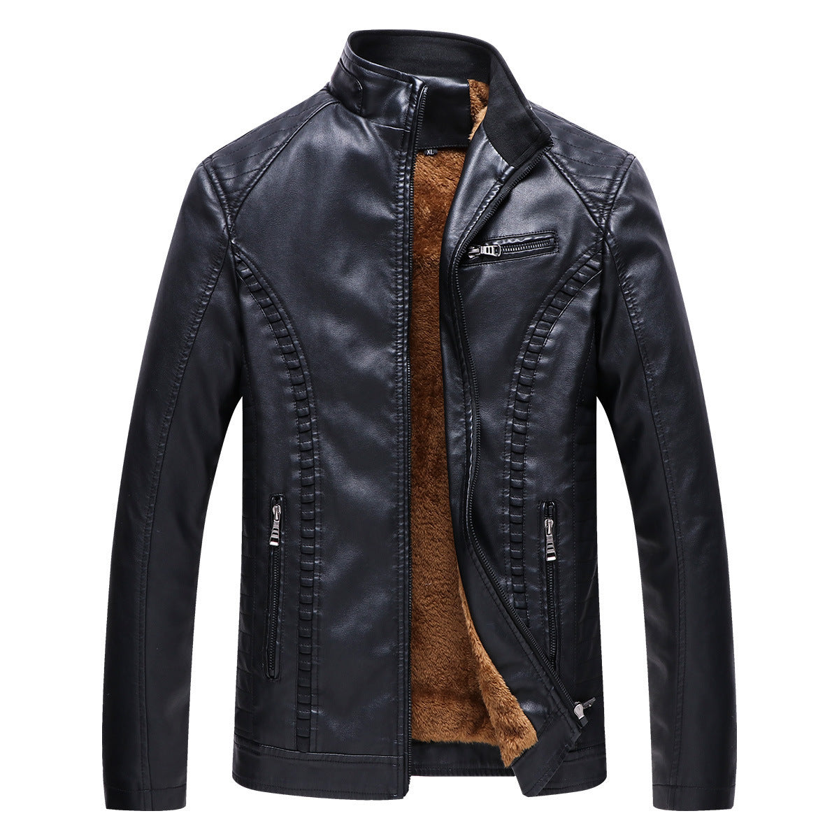 Men's new winter cashmere thick warm leather jacket PU leather jacket