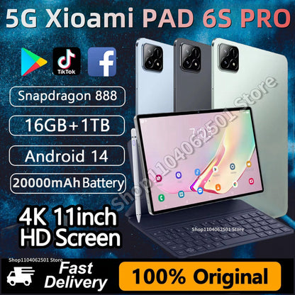 2024 Original Pad 6S Pro Tablet PC Android14 Snapdragon888 11Inch HD 16GB+1TB 20000mAh 5G Dual SIM Bluetooth WiFi GPS Mi Tables