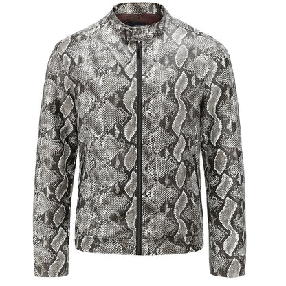 Leather jacket snakeskin print leather jacket for men