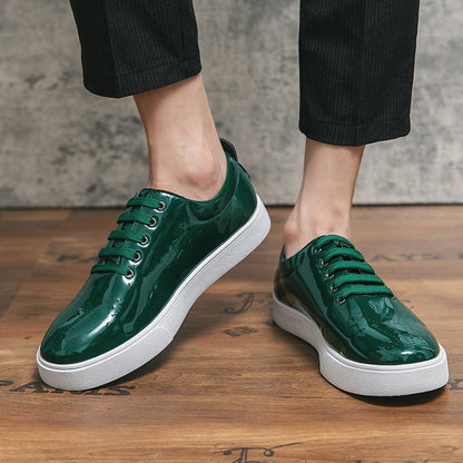 Patent Leather White Men's Green Leather Shoes