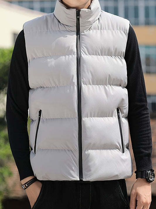 Men's Stand-up Collar Shoulder Sleeveless Vest, Fall And Winter Thickened Warm Slim Comfortable Loose Warm Simple Windproof Jacket