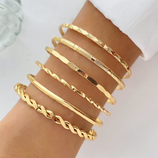 Bohemian Metal Chain Bracelet Set For Women Geometric Gold Color Thick Link Chain