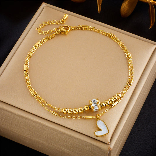 Multi-layer Twin Love Pendant Parts Chain Anklet