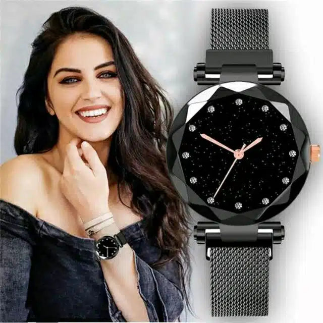 Analog Chain Watch for Women (Black)