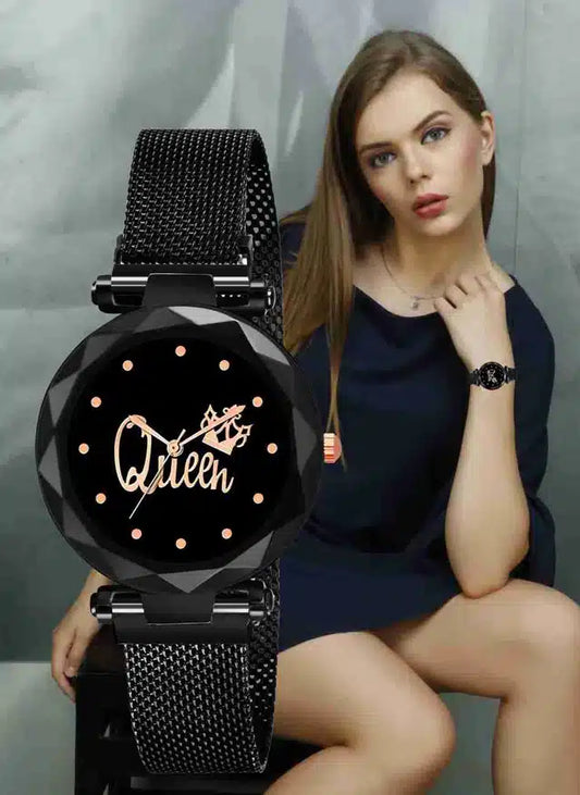 Queen Dial Analog Chain Watch for Women (Black)