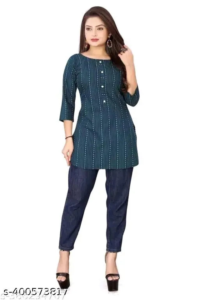 Cotton Solid Short Kurti for Women (Navy Blue, S )