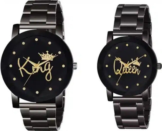 Analog Watch for Couple (Pack of 2) (Black)