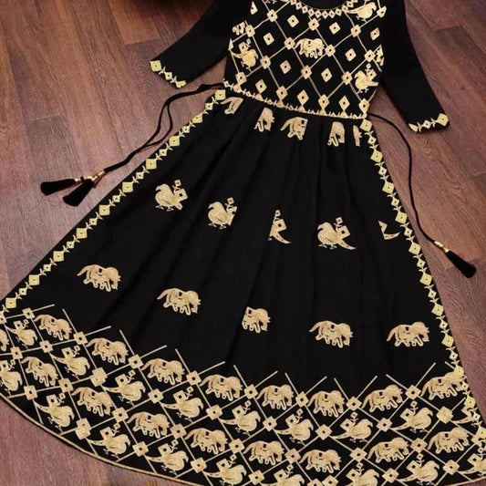 Anarkali Georgette Embroidered Kurti for Women (Black, S)