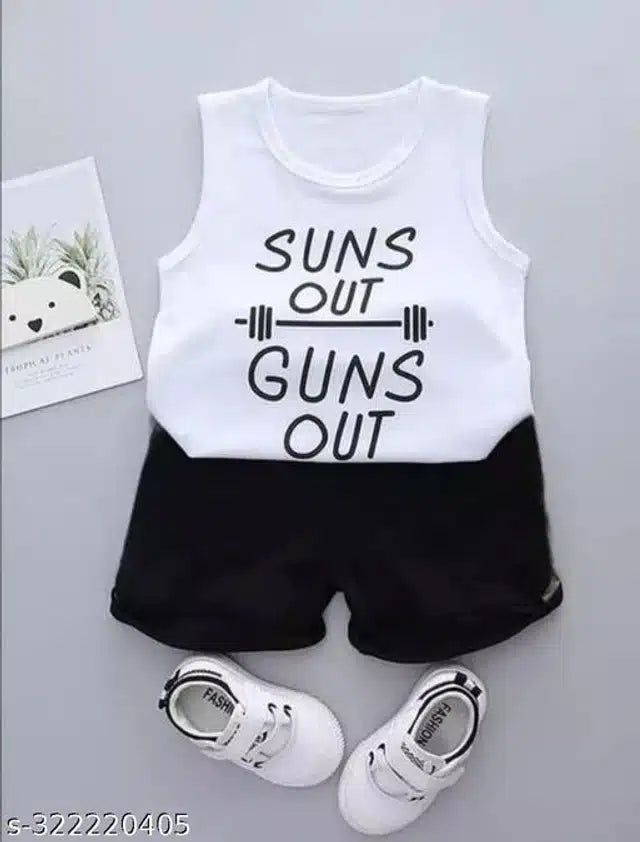 Cotton Clothing Set for Kids (White & Black, 0-3 Months)