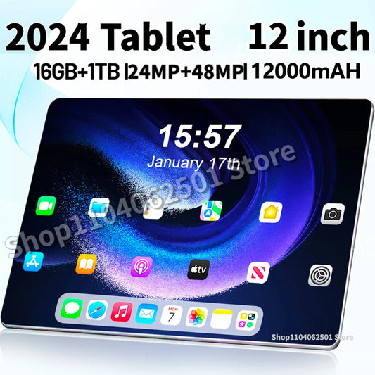 NEW Tablet Android 12 Brand New 12 inch 16GB RAM 1TB ROM 24MP+48MP 12000mAh 10Core Dual 5G LTE Phone Call Bluetooth WiFi Tablet