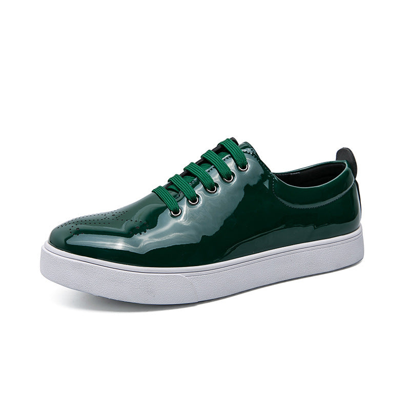 Patent Leather White Men's Green Leather Shoes